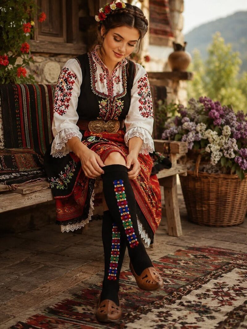 Етно чорапи с български мотиви — модел 6